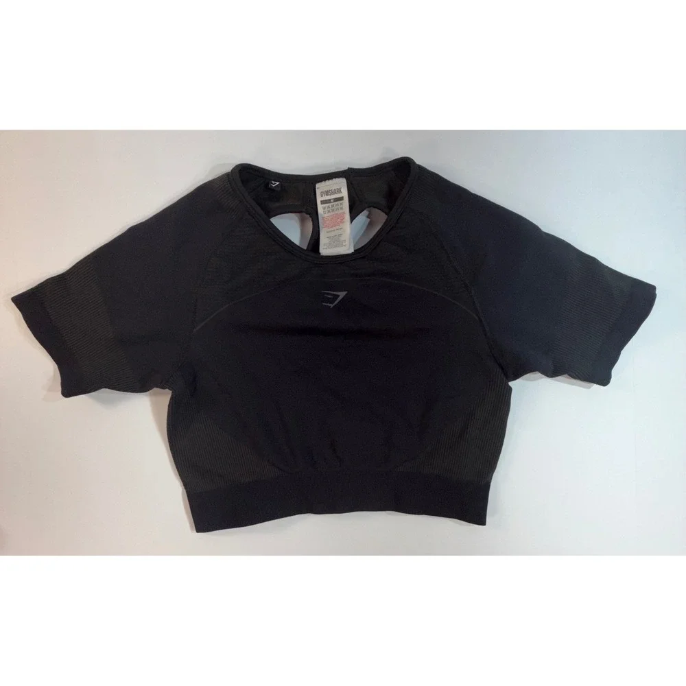 Gymshark Vital Seamless 2.0 Short Sleeve Crop Top Black GLCT3100 Medium